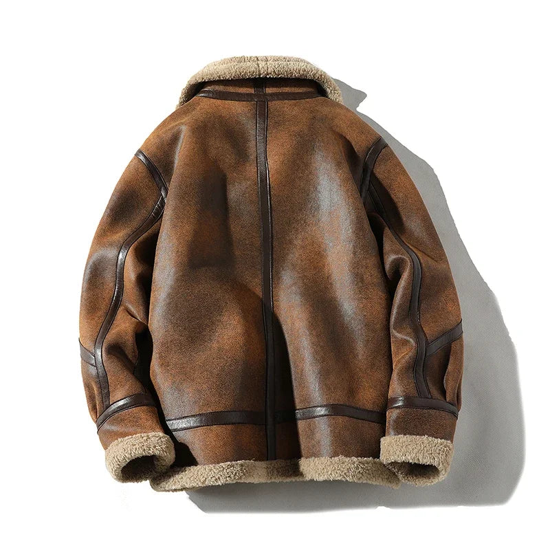 Fur Men's Autumn Winter Thickening High-end Brand Leather Jacket / Plus Velvet Thickening Fashion Large Size Khaki Man PU Jacket