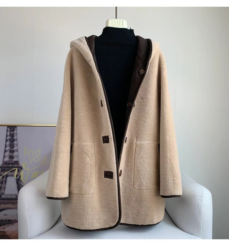 sihamioss🎀Hot Sale Women‘s Sheep Shearling Warm Double Sided Wearing Coats Lady Lamb Wool Fur Long Jacket Winter