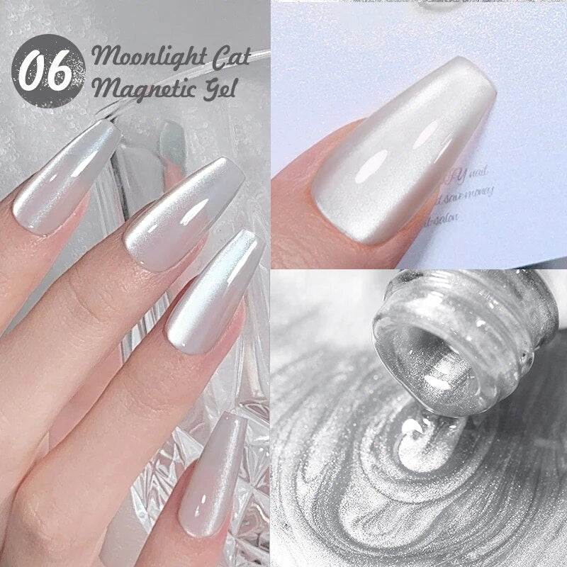 🥰BORN PRETTY Moonlight White Cat Magnetic Gel Nail Polish 10ml Aurora Spar Glitter Snowlight Semi-Permanant Soak Off Nail Varnish