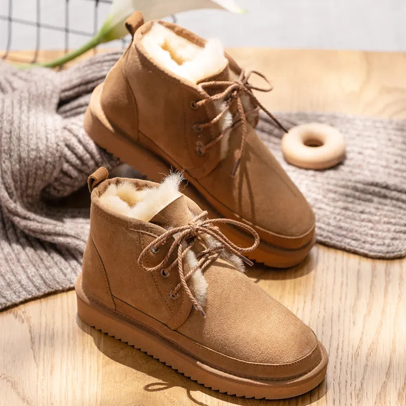 2023 Genuine Leather Woman Snow Boots 100% Natural Fur Women Boots Warm Wool Ladies Winter Ankle Boots