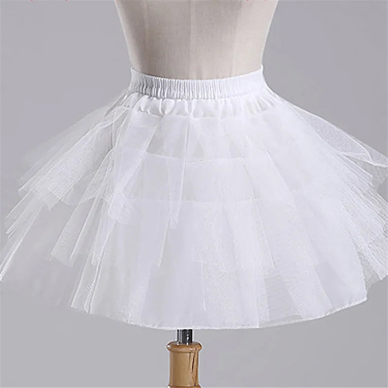 2023 White Children kids Petticoat A-Line 3 Hoops One Layer Kids Crinoline Lace Trim Flower Girl Dress Underskirt Elastic Waist