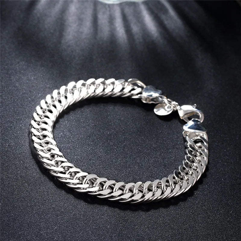 🦋Noble 925 Sterling Silver Square Solid Chain Bracelet For Women Men Charm Party Gift Wedding Fashion Jewelry Free shipping
