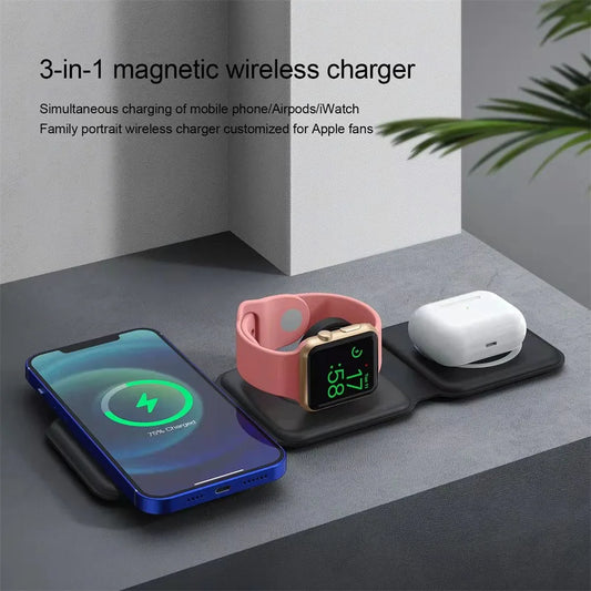 🦋3 IN 1 Magsafe Charger Pad Stand For iPhone 14 13 12 Pro Max Apple Watch 8 7 For Airpods Pro Fast Wireless Charging Dock Station