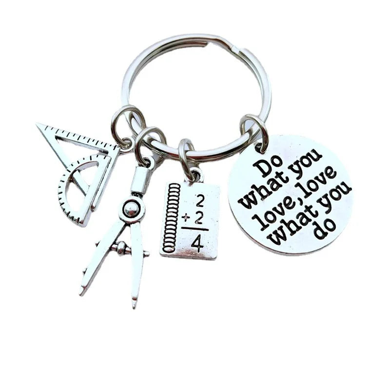 Ruler Compass Math Do What You Love Teacher Student KeyChain Teacher'S Day Gift Key Ring Pendant