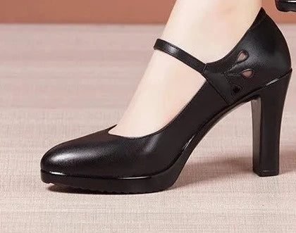 Lady Pumps Pointed Toe Office Lady Pumps Buckle Strap Platform High Heels Women Shoes Plus Size Genuine Leather Shoes