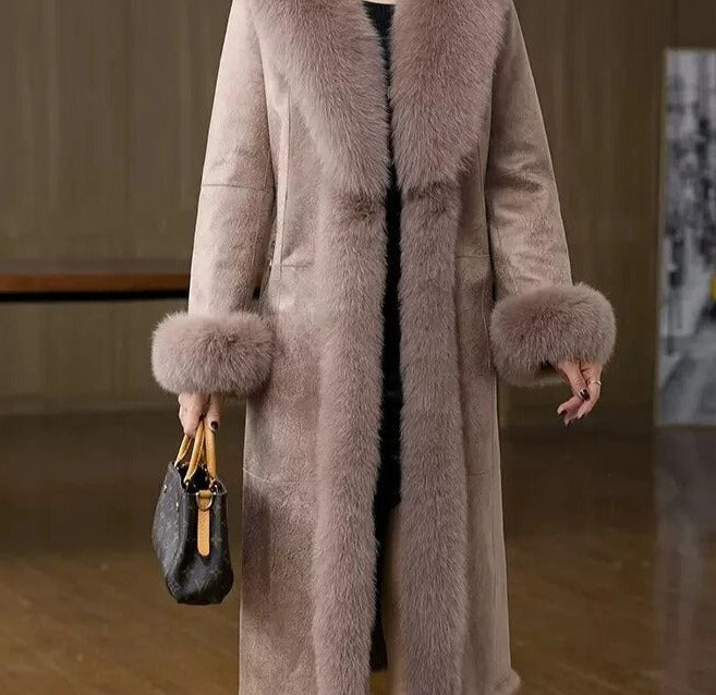 sofia 🥰Rabbit  Fur Coat Women 2022 Winter New Temperament Fashion Fox Fur Collar Jacket Female