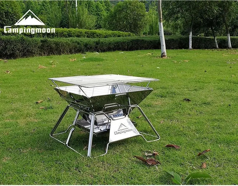 Portable Camping Fire Pit Foldable Wood Burning Charcoal Grill 34x35cm with Carrying Bag MT-2