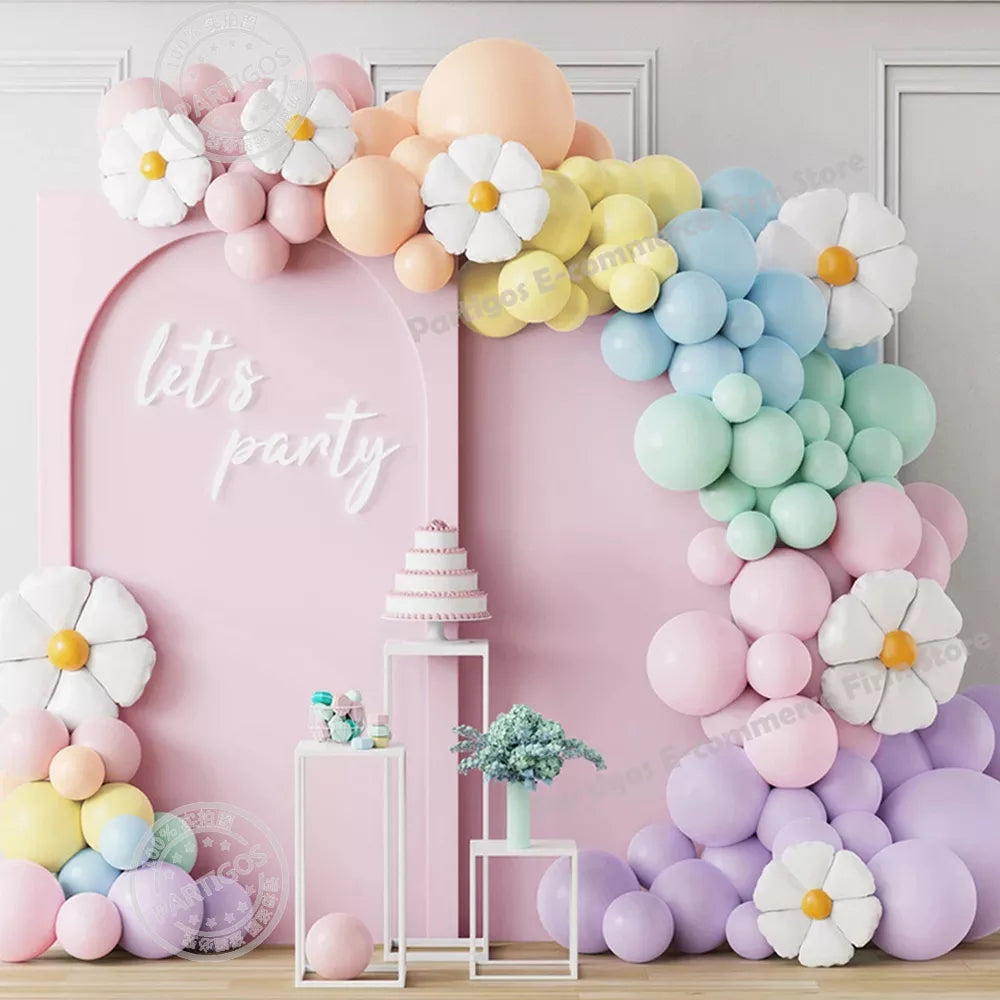 141Pcs Daisy Balloon Garland Arch Macaron Candy Colored Balloon Girls Princess Birthday Party Wedding Decor Baby Shower Supplies