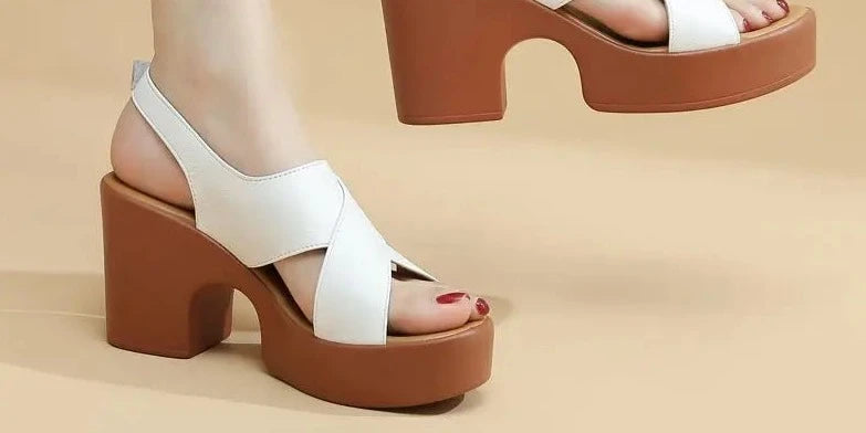 New Open Toe Genuine Cowhide Leather Sandals Sexy Thick High Heels Platform Sandals