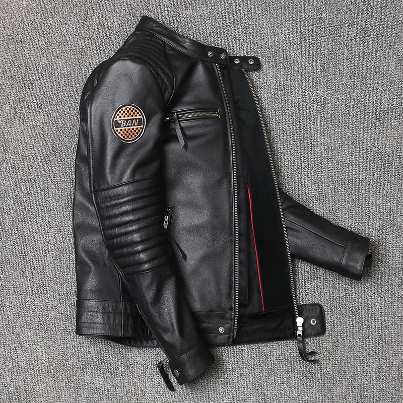 Motorcycle Genuine Leather Jacket for Men Style Biker Jackets Slim Cowhide spring Coat Men