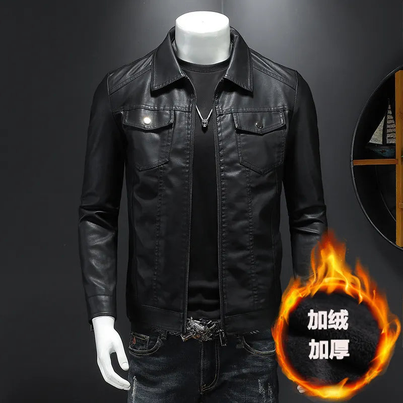 Men Slim Locomotive Leather Jackets Multiple Pockets Moto Biker Pu Leather Coats High Quality Male Spring Leather Jackets 5XL