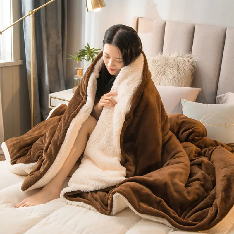 Winter Bed Blankets Solid Color Fleece Blankets Throws Adult Thick Warm Sofa Winter Blanket Super Soft Warm Duvet Cover Luxury