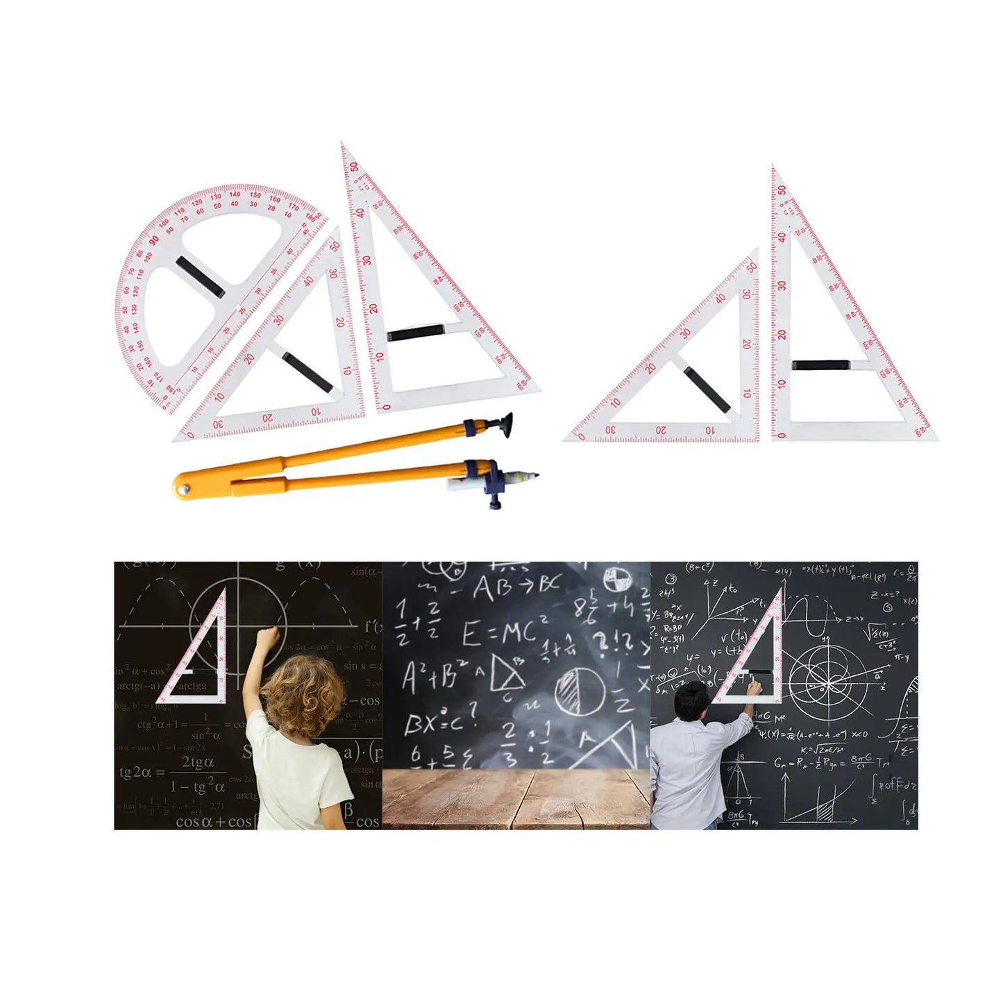 Geometry Tool with Removable Handle Triangle Set Teaching Tool Math Geometry Rulers for Black Board Teachers Whiteboard Learning