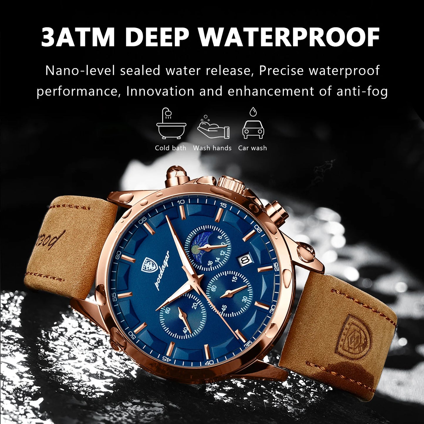 ☘️POEDAGAR Men Quartz Watch Luxury Sports Waterproof Chronograph Luminous Date Man Wristwatch Business Leather Men's Watches Clock
