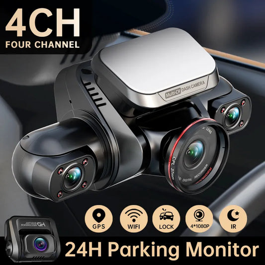 360 Dash Cam M8S 4CH HD 4*1080P for Car DVR 24H Parking Monitor Video Recorder Night Vision WiFi Built-in GPS 256GBmax