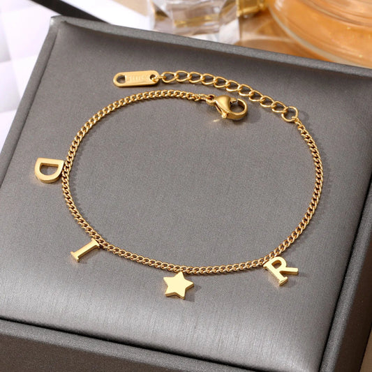 New Fashion Letter Star Pendant Bracelet Woman Simple Stainless Steel Bracelet Luxury Jewelry Accessories Gift