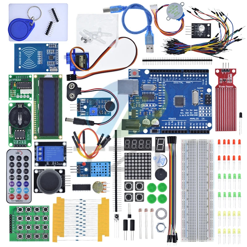 TZT NEWEST RFID Starter Kit For Arduino Uno R3 - Uno R3 Breadboard and holder Step Motor / Servo /1602 LCD / jumper Wire/ UNO R3