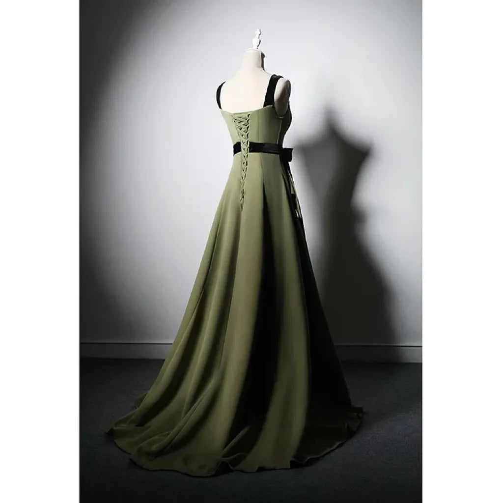 Olive Green Satin Prom Dress