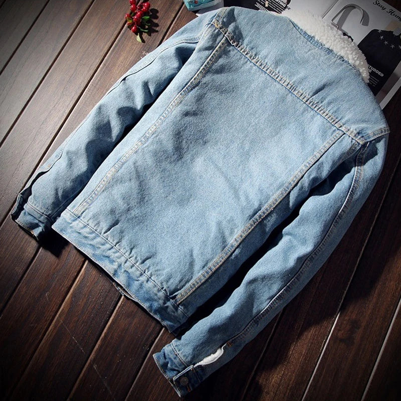 Wholesale Plus Size S-6XL Trendy Warm Fleece Thick Denim Jacket 2022 Winter Fashion Mens Jean Jacket Coat Outwear Male Cowboy