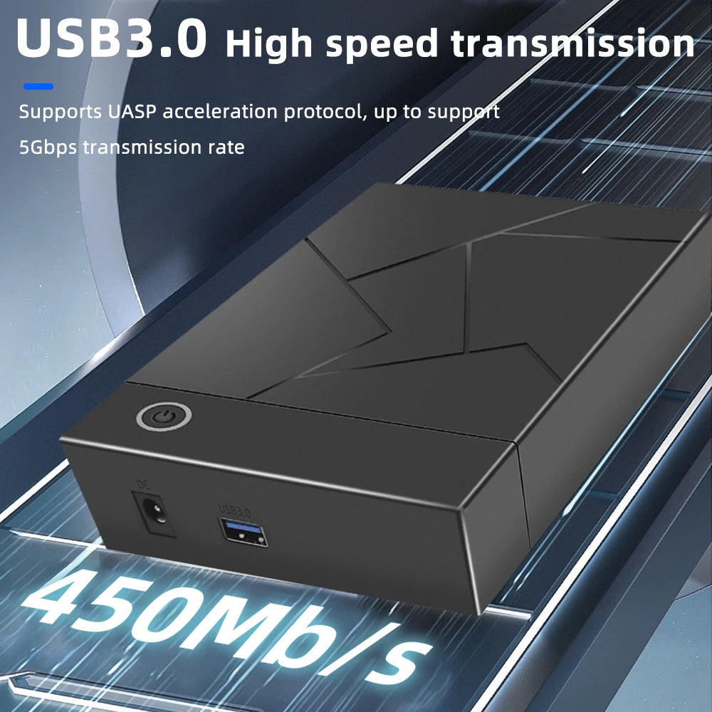 TISHRIC HDD Case 3.5 2.5 SATA to USB 3.0 Adapter External Hard Drive Disk Enclosure for 3.5 SSD Disk 450Mb/s 18TB HDD Box Case