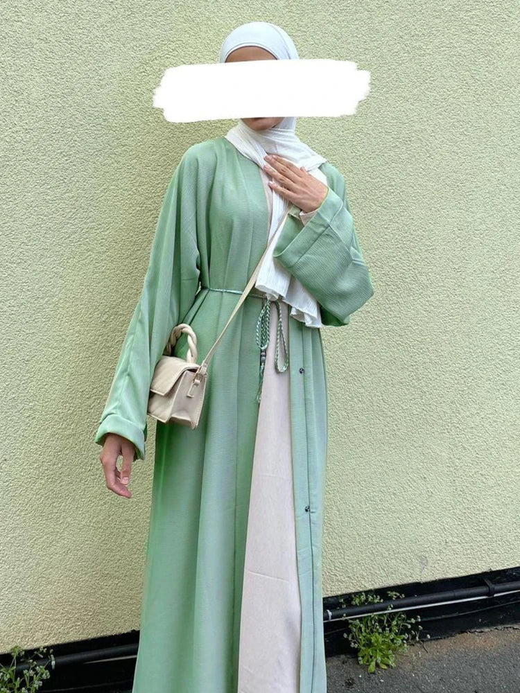 Plain Crepe Kimono Abaya with Pockets Turkey Open Abayas for Women Dubai Muslim Hijab Dress Islam Outfit Ramadan Eid Kaftan Robe