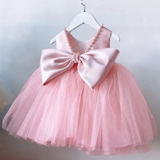 Toddler Girls 1st Birthday Clothes Backless Bow Cute Baby Baptism Gown Kids Wedding Party Elegant Princess Dress for Girls Dress