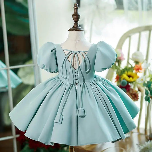 Princess Dress 0-12Y Girl Fashion Party Clothes Kids Puff Sleeve Pearls Wedding Dresses Child Prom Costume Girls Brithday Dress