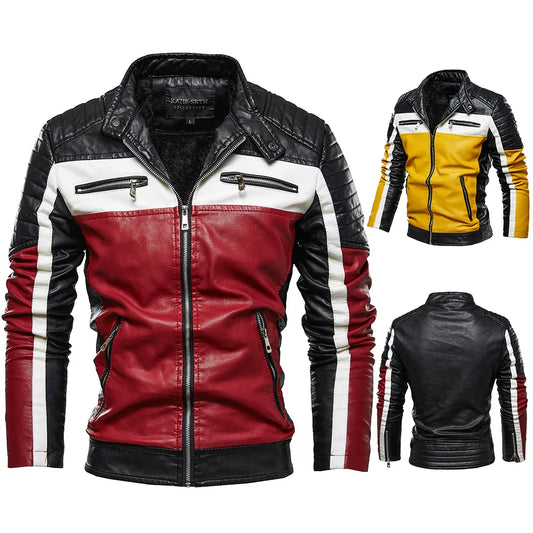 2023 Men Autumn Jacket Bomber Biker Zipper Motorcycle Faux Fur Coat Male Fleece Pilot Vintage Good Quality PU Leather Jacket