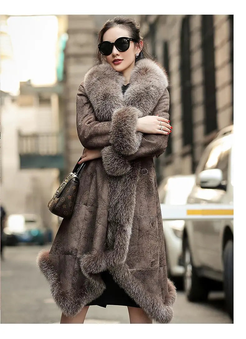 ❤️lovly High Luxury Rabbit Fur Coat Women 2022 New Temperament Fashion Wnter Jacket Female Long Thick Warm Fur Collar Outerwear