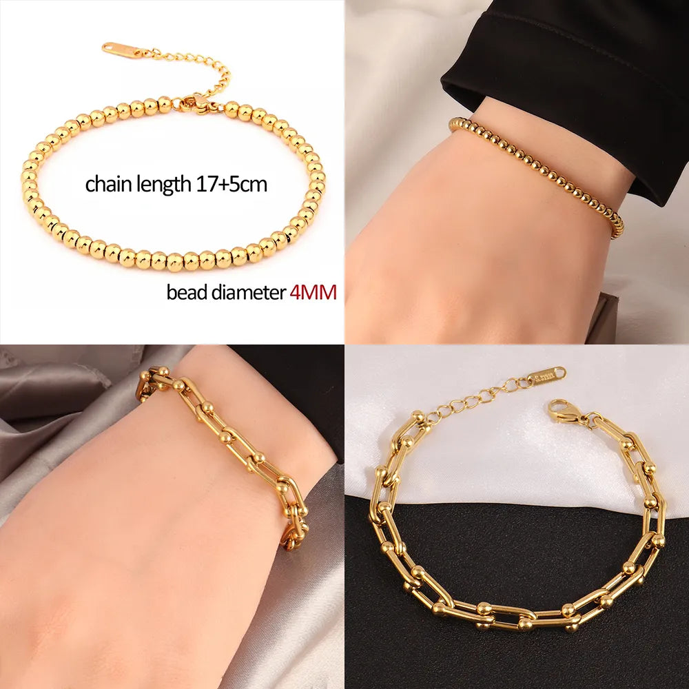 Bracelets With Stainless Steel Beads Bracelets For Women Gold Color Bracelet Heart Pendant Bracelets Charm Bracelet Jewelry Gift