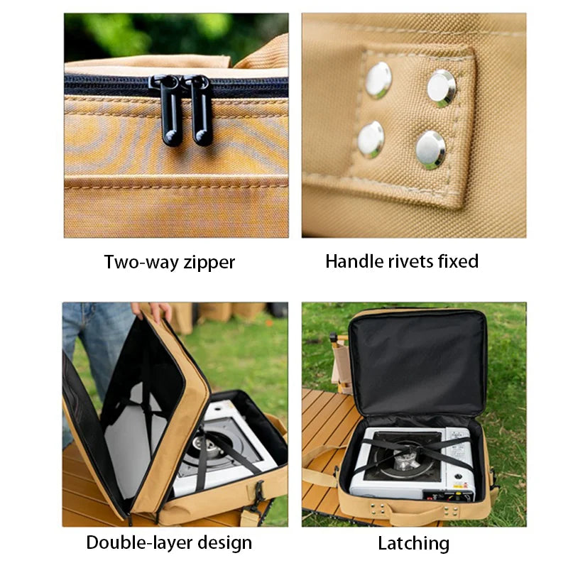 Outdoor Camping Storage Bag Double Layers Multipurpose Cassette Furnace Gas Cylinders Organizer Bags Picnic Camp