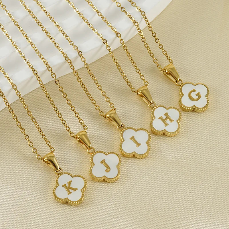 Gold Color 26 Letter Necklaces Alphabet Shell Pendant Necklace for Women Silver Stainless Steel Initial Necklace Jewelry Gift